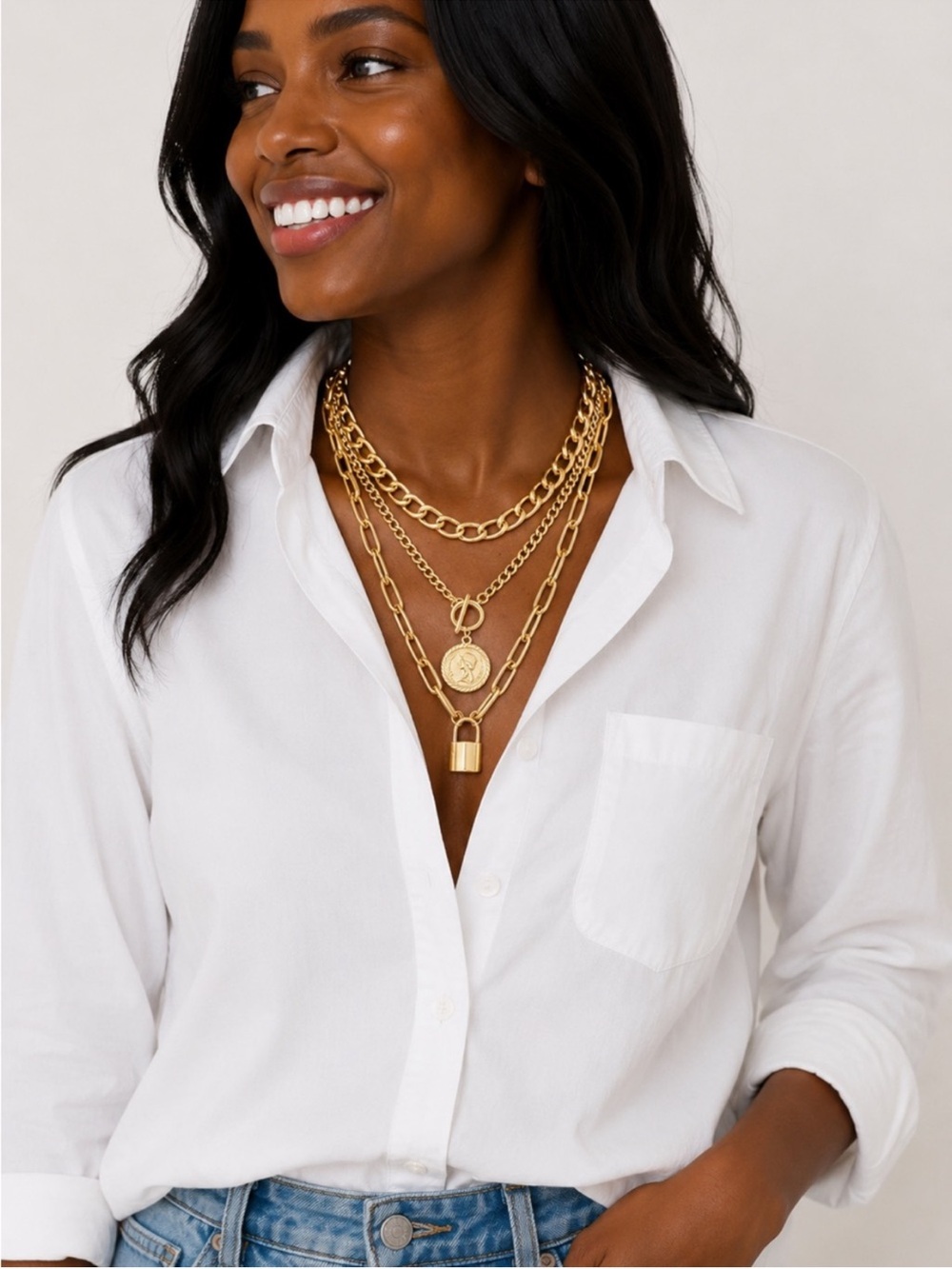 Gold Layered Pendant Necklace Set - Women's Jewelry